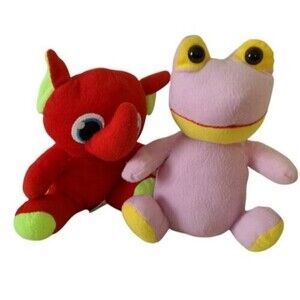 Lot of 2 Red Elephant Pink Frog Plush Kellytoy World  6" Soft